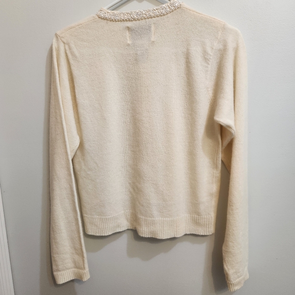 Express Tricot Lambswool/Angora Cardigan with Embellished Neckline Size Medium - Picture 3 of 13